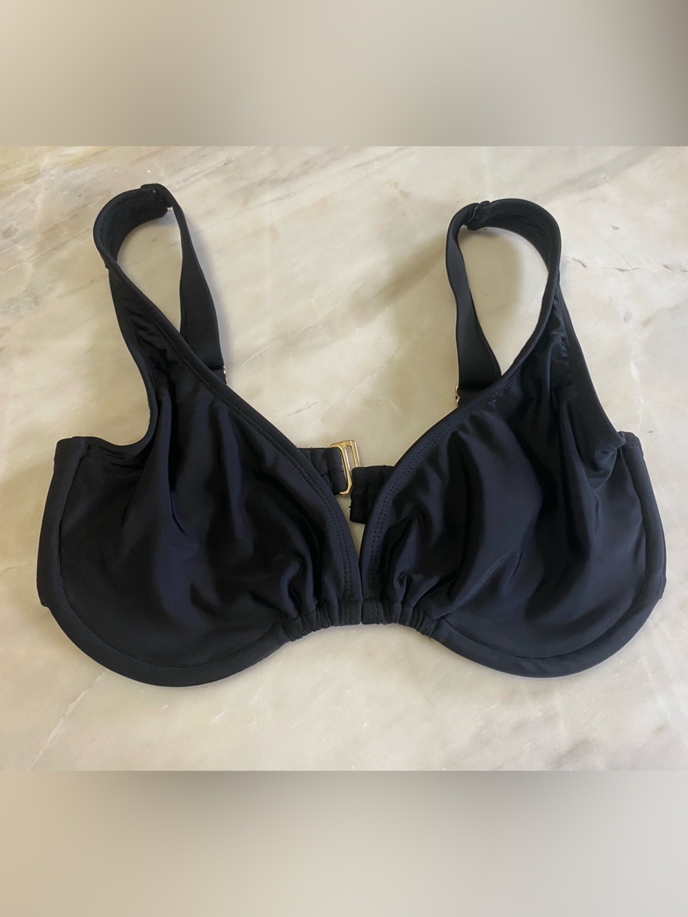 NEW beach candy $218 Black Underwire Swim Bikini Top sz L